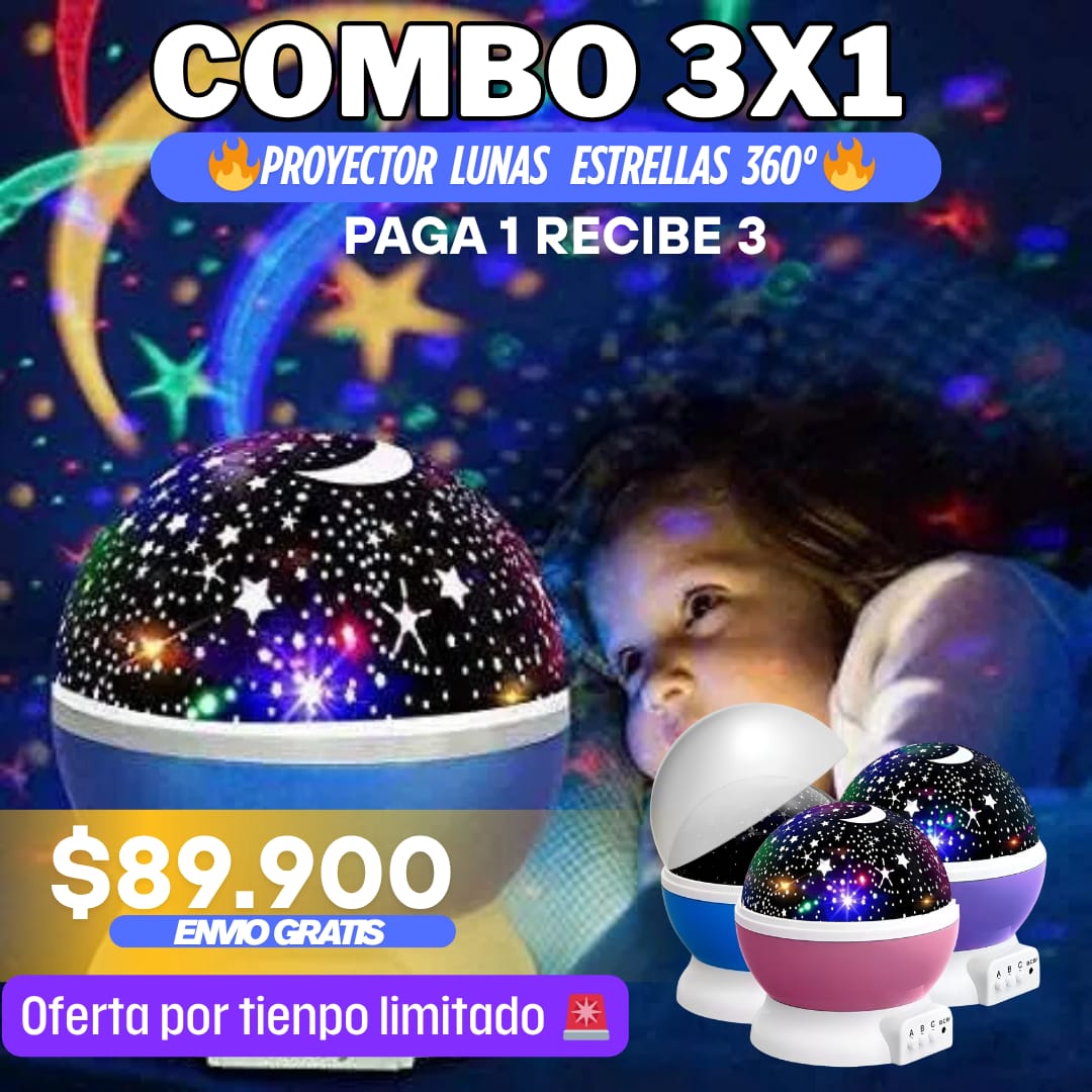 ✨Super Oferta ¡PAGA 1 LLEVA 3 PROYECTORES GIRATORIOS! 🌙
